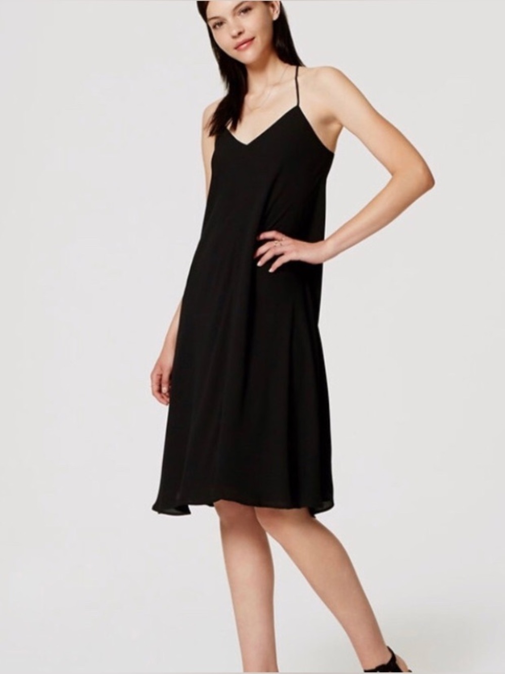 Ann Taylor LOFT Black Midi Racerback Dress NWT